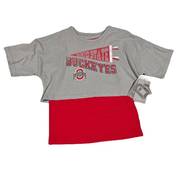 NEW Ohio State Buckeyes Colosseum Tank Top Cropped Tee Layered Shirt Girls M 7-8 - Picture 1 of 9